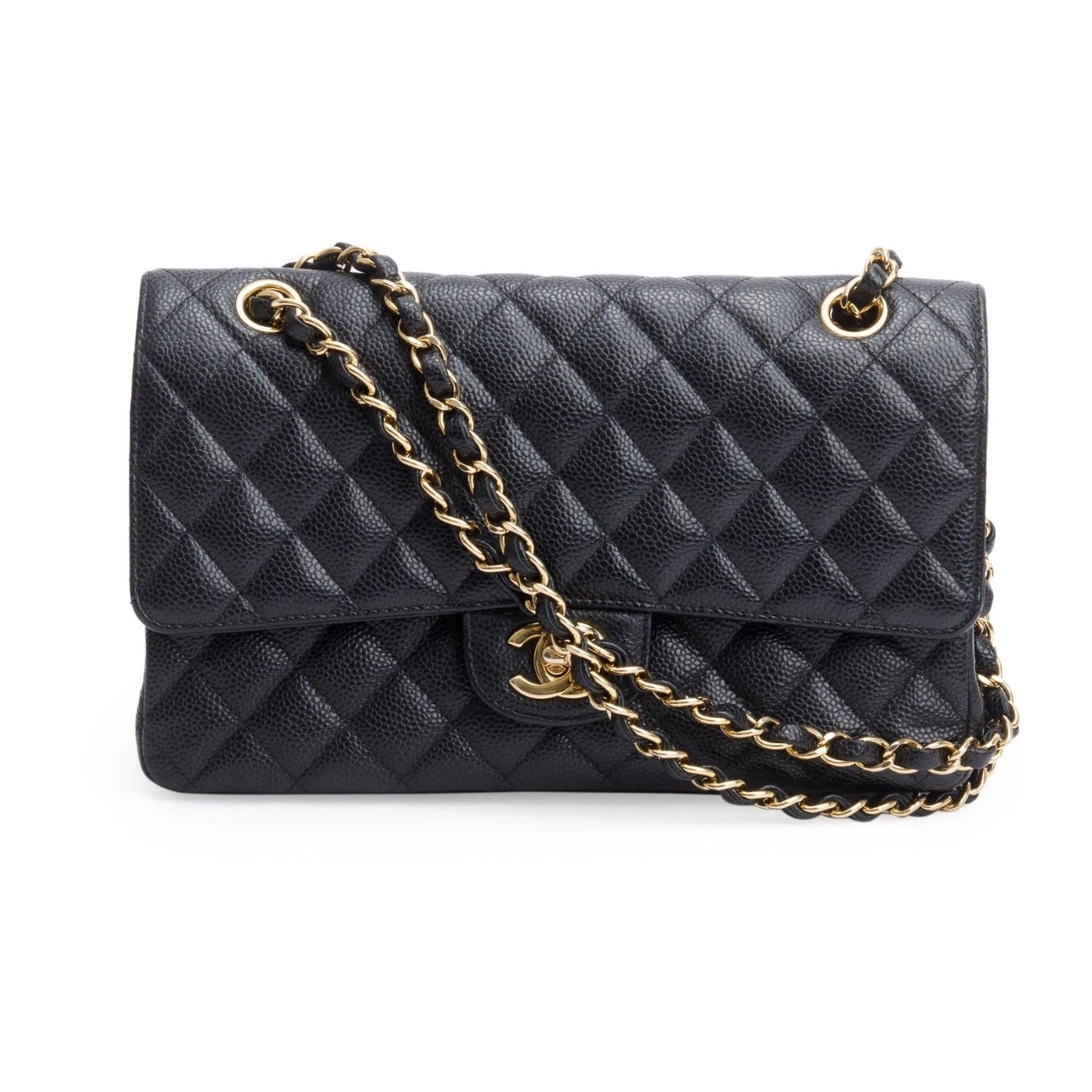 Chanel Black Quilted Caviar Leather Classic Medium Double Flap Bag