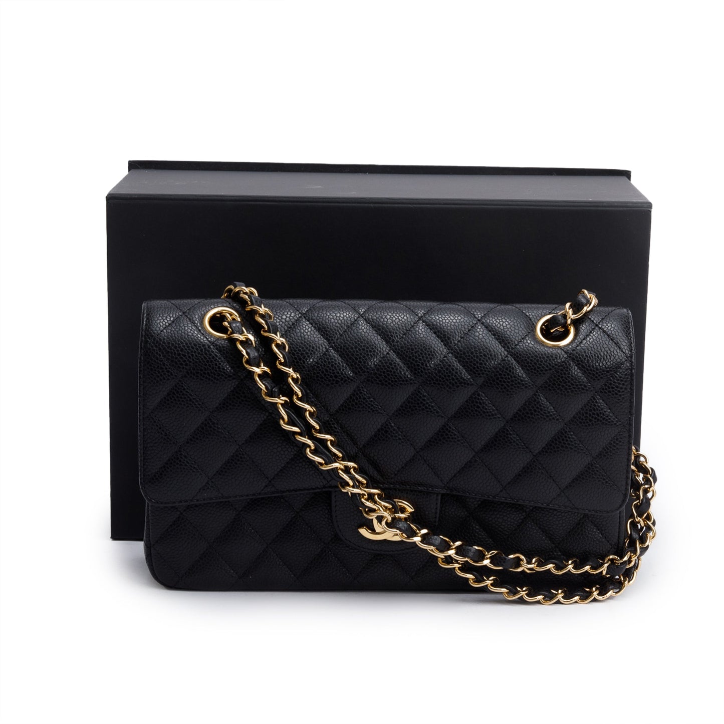 Chanel Black Quilted Caviar Leather Classic Medium Double Flap Bag