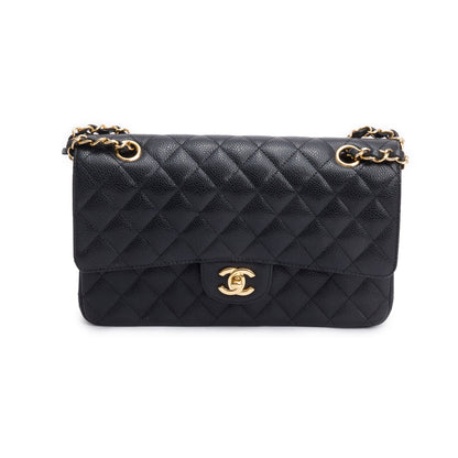 Chanel Black Quilted Caviar Leather Classic Medium Double Flap Bag
