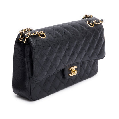 Chanel Black Quilted Caviar Leather Classic Medium Double Flap Bag