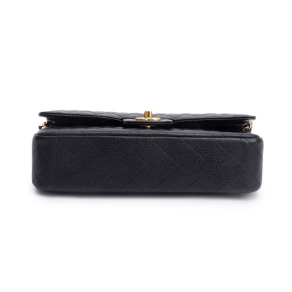 Chanel Black Quilted Caviar Leather Classic Medium Double Flap Bag