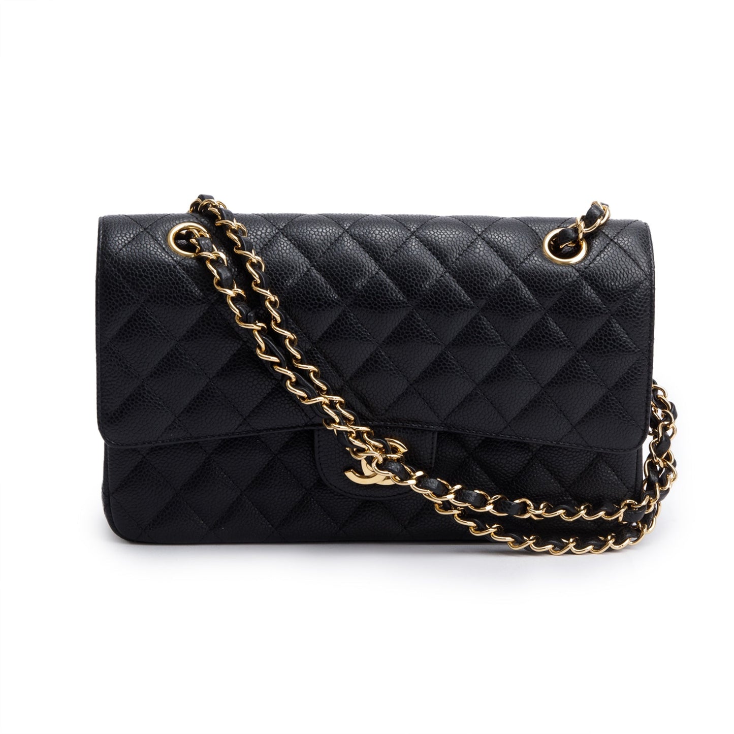 Chanel Black Quilted Caviar Leather Classic Medium Double Flap Bag