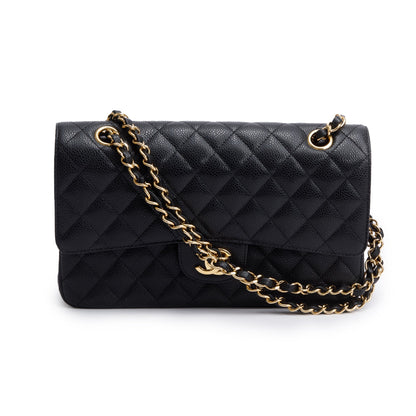 Chanel Black Quilted Caviar Leather Classic Medium Double Flap Bag