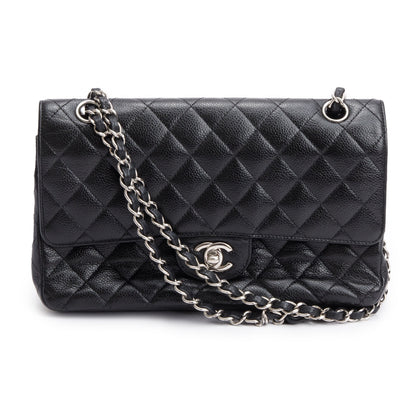 Chanel Black Quilted Caviar Leather Classic Medium Double Flap Bag