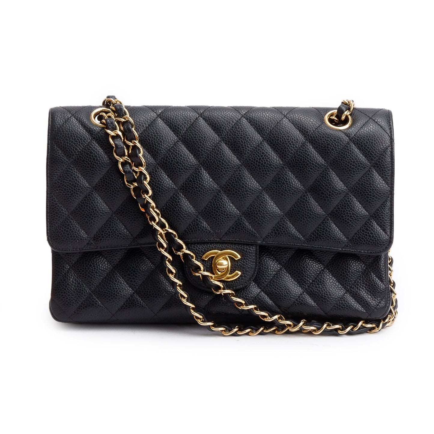 Chanel Black Quilted Caviar Leather Classic Medium Double Flap Bag