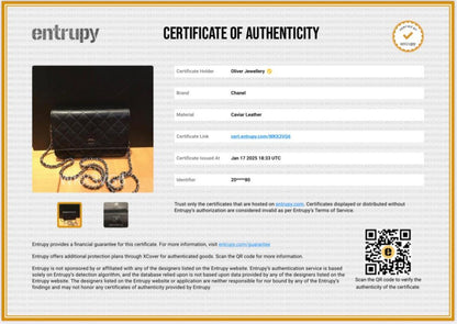 Chanel Black Quilted Caviar Leather Classic Wallet on Chain