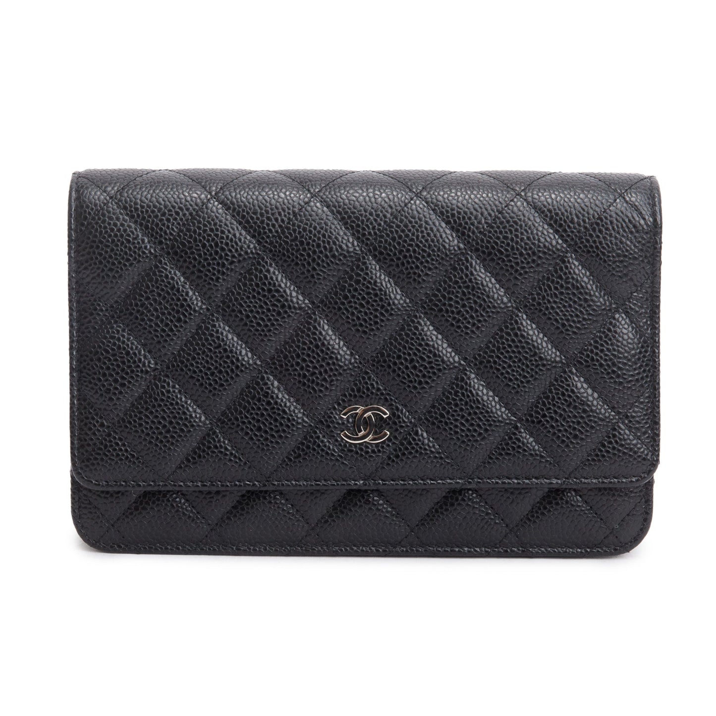 Chanel Black Quilted Caviar Leather Classic Wallet on Chain