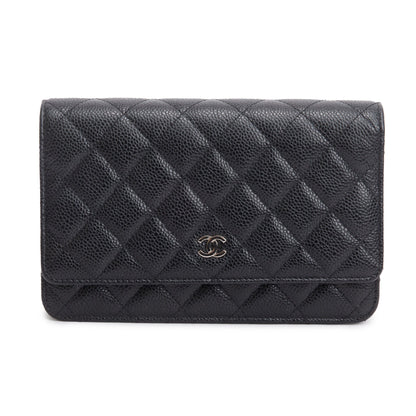 Chanel Black Quilted Caviar Leather Classic Wallet on Chain