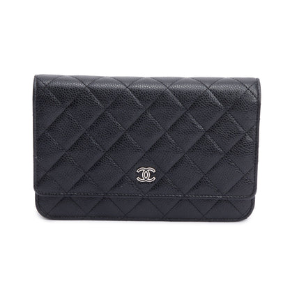 Chanel Black Quilted Caviar Leather Classic Wallet on Chain