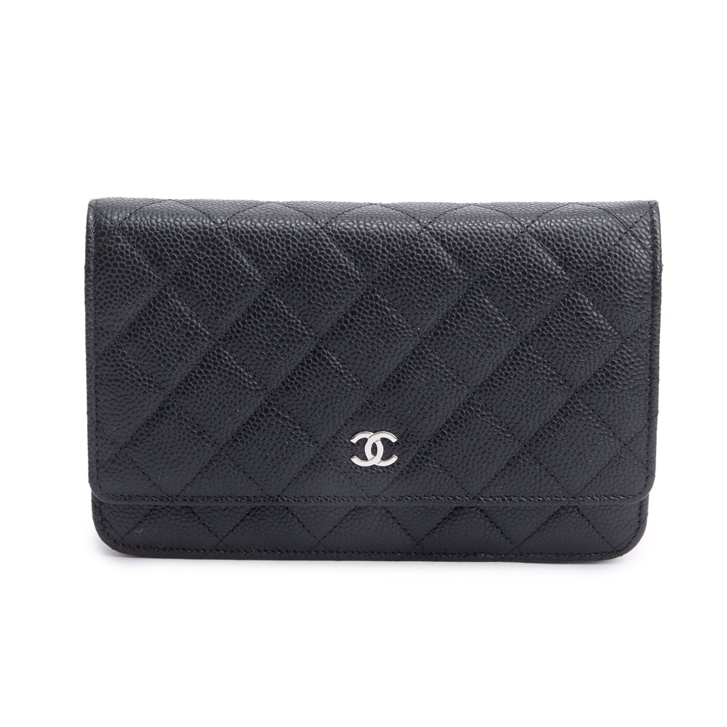 Chanel Black Quilted Caviar Leather Classic Wallet on Chain