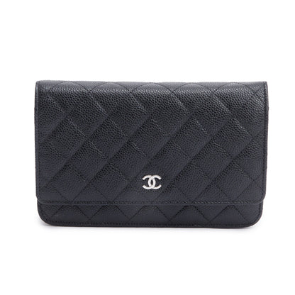 Chanel Black Quilted Caviar Leather Classic Wallet on Chain