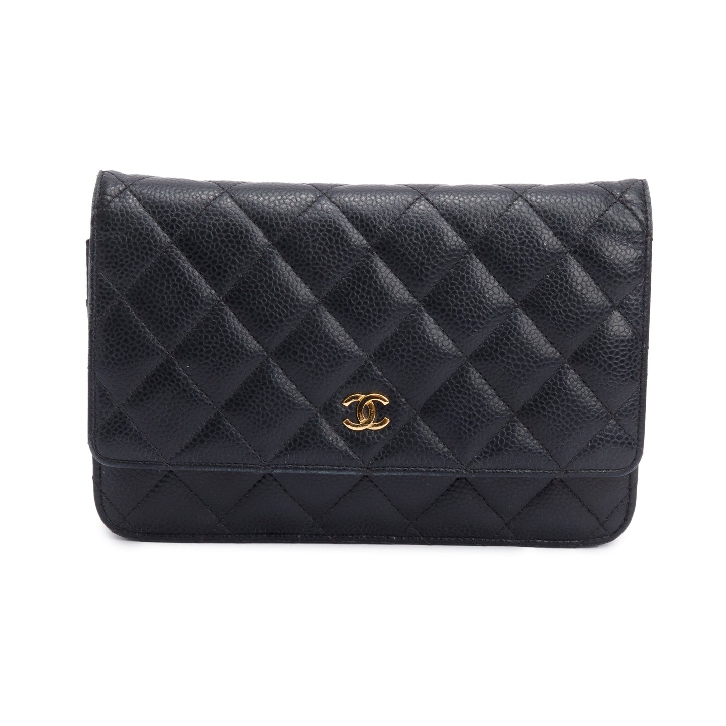 Chanel Black Quilted Caviar Leather Classic Wallet on Chain