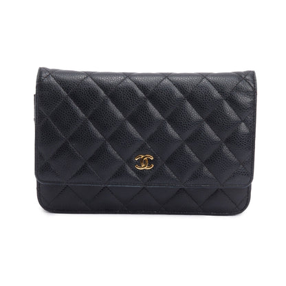 Chanel Black Quilted Caviar Leather Classic Wallet on Chain
