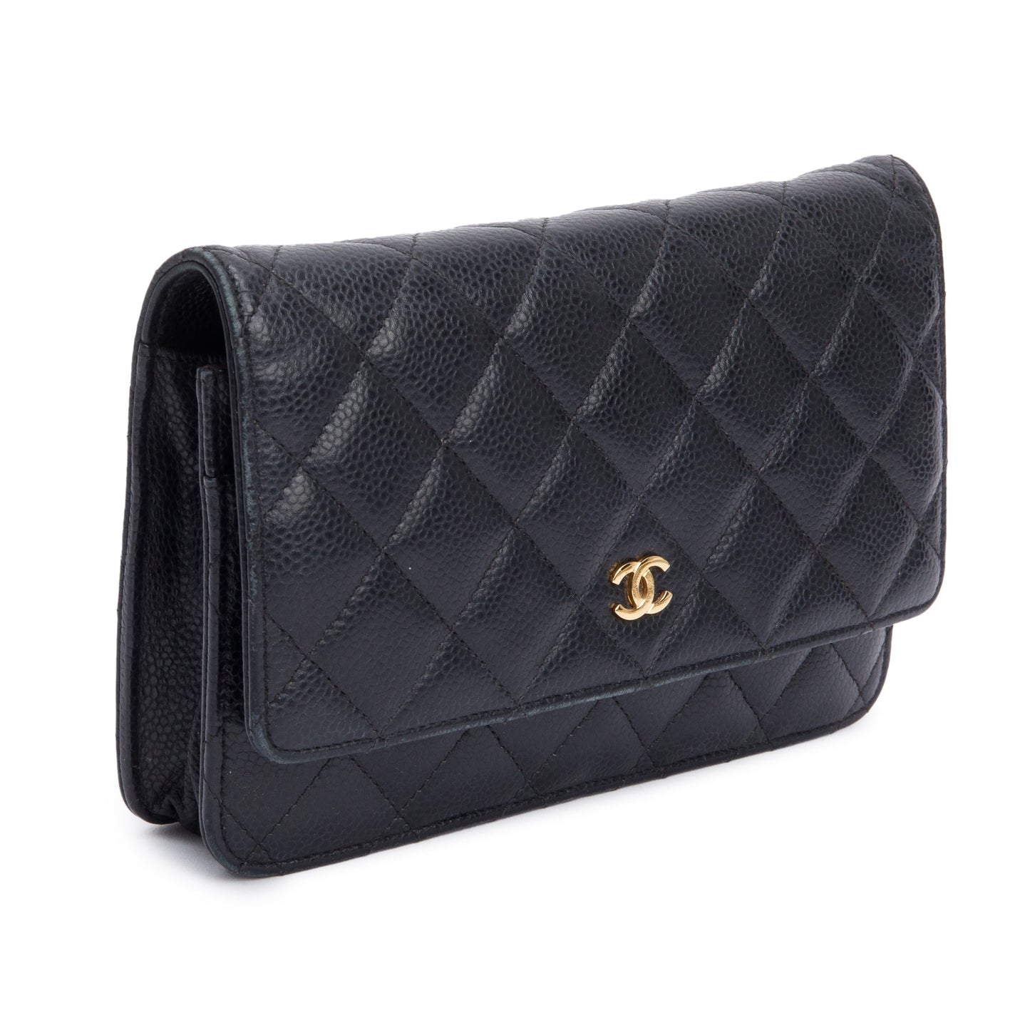 Chanel Black Quilted Caviar Leather Classic Wallet on Chain