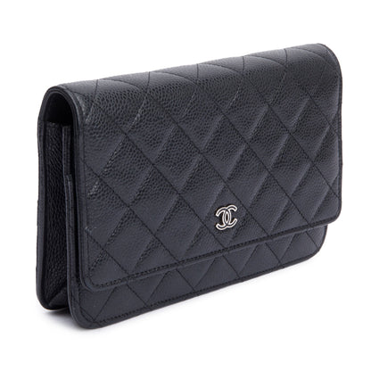 Chanel Black Quilted Caviar Leather Classic Wallet on Chain