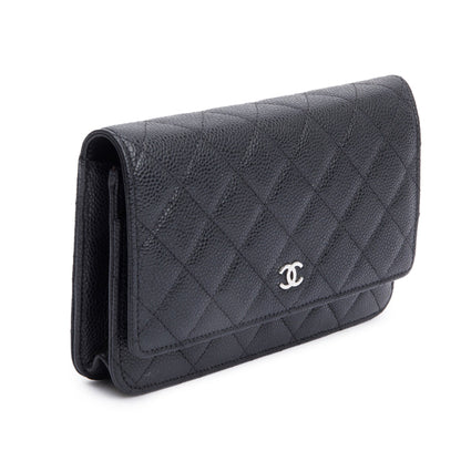 Chanel Black Quilted Caviar Leather Classic Wallet on Chain