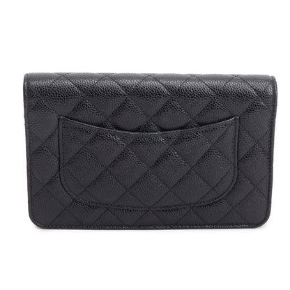 Chanel Black Quilted Caviar Leather Classic Wallet on Chain