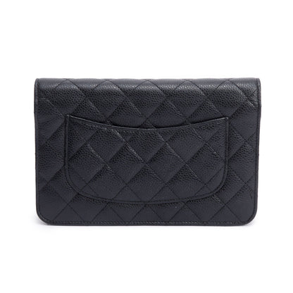 Chanel Black Quilted Caviar Leather Classic Wallet on Chain