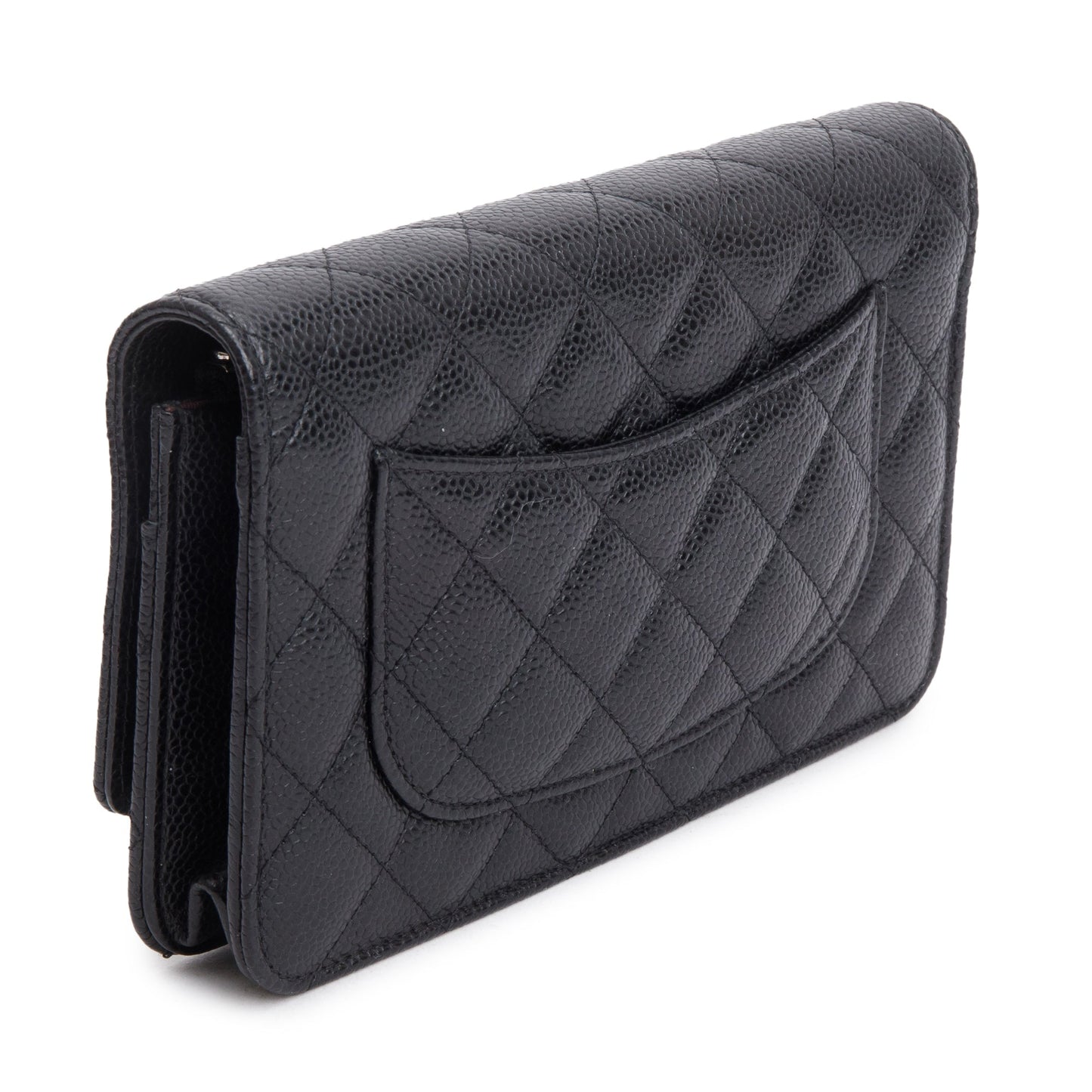 Chanel Black Quilted Caviar Leather Classic Wallet on Chain