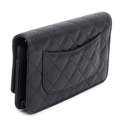 Chanel Black Quilted Caviar Leather Classic Wallet on Chain
