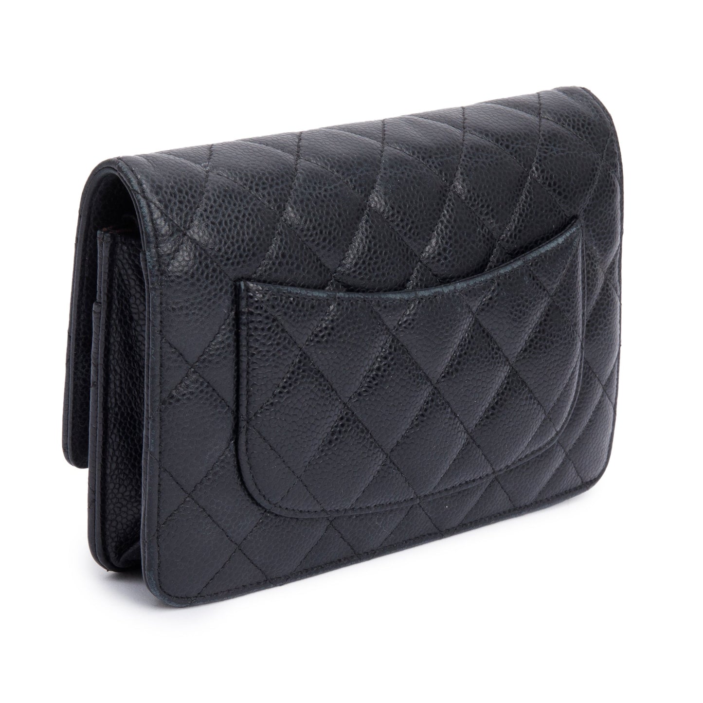 Chanel Black Quilted Caviar Leather Classic Wallet on Chain