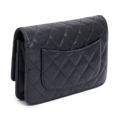 Chanel Black Quilted Caviar Leather Classic Wallet on Chain