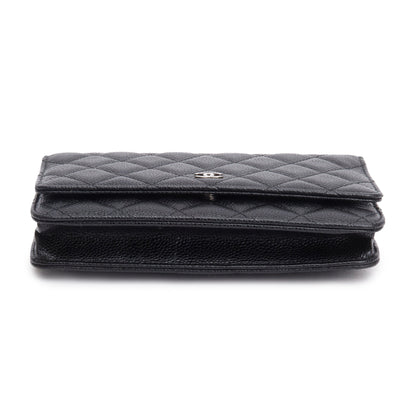 Chanel Black Quilted Caviar Leather Classic Wallet on Chain