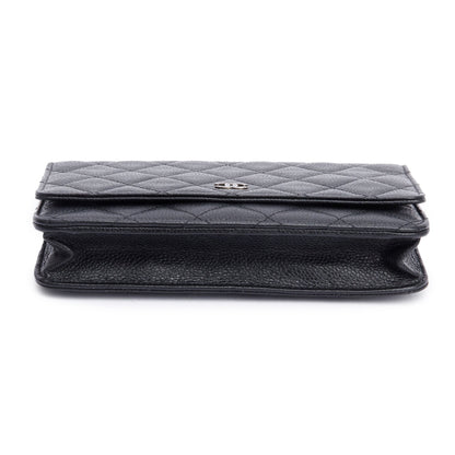 Chanel Black Quilted Caviar Leather Classic Wallet on Chain