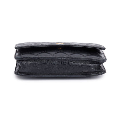 Chanel Black Quilted Caviar Leather Classic Wallet on Chain