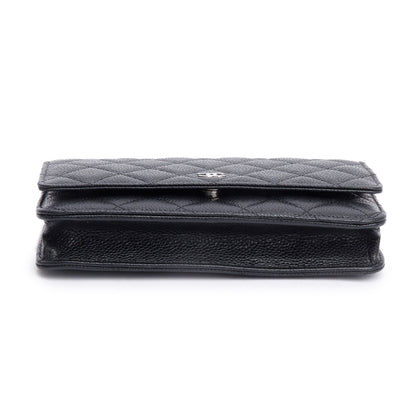 Chanel Black Quilted Caviar Leather Classic Wallet on Chain