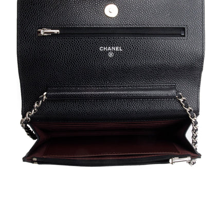 Chanel Black Quilted Caviar Leather Classic Wallet on Chain