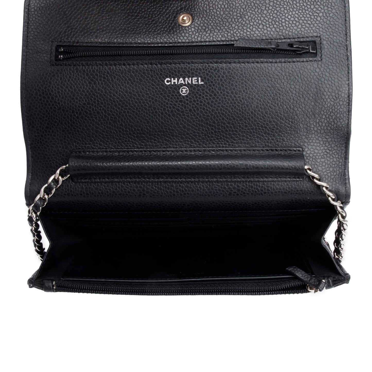 Chanel Black Quilted Caviar Leather Classic Wallet on Chain