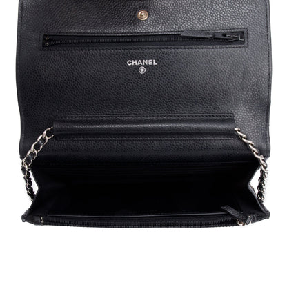 Chanel Black Quilted Caviar Leather Classic Wallet on Chain