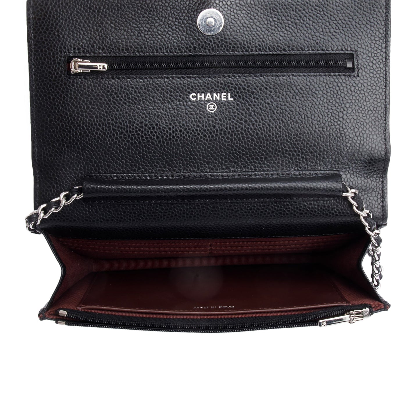 Chanel Black Quilted Caviar Leather Classic Wallet on Chain