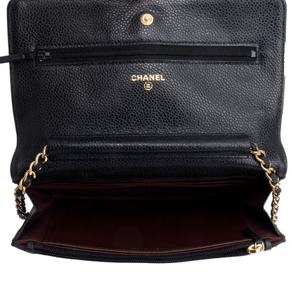 Chanel Black Quilted Caviar Leather Classic Wallet on Chain