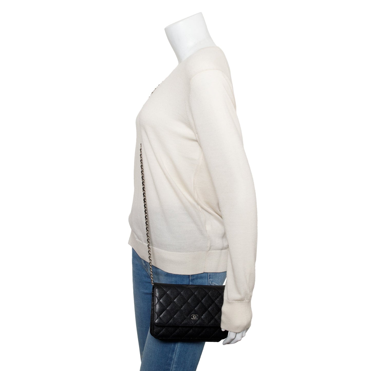 Chanel Black Quilted Caviar Leather Classic Wallet on Chain