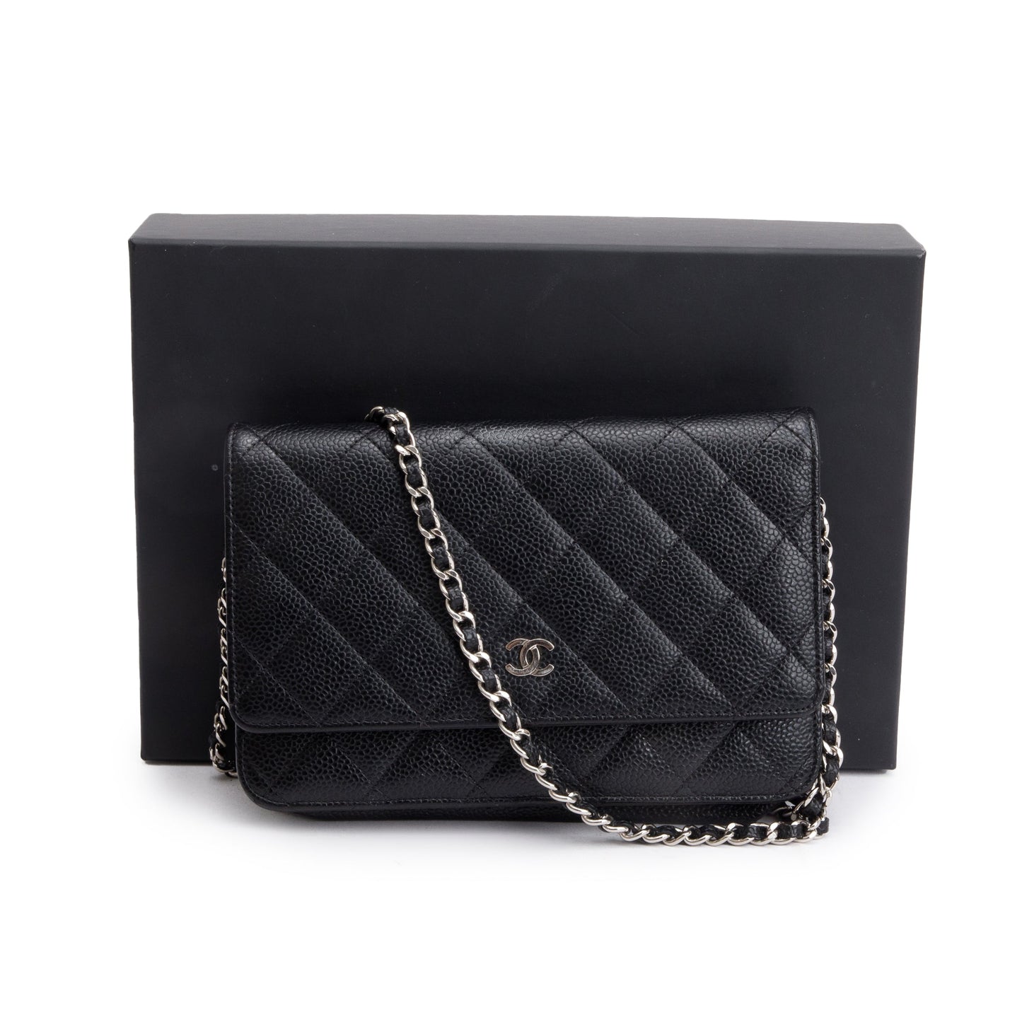 Chanel Black Quilted Caviar Leather Classic Wallet on Chain