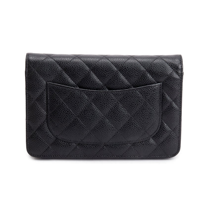 Chanel Black Quilted Caviar Leather Classic Wallet on Chain