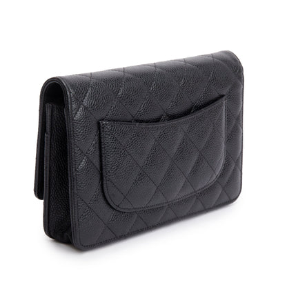 Chanel Black Quilted Caviar Leather Classic Wallet on Chain