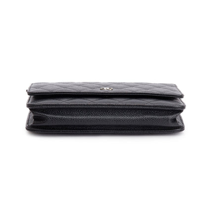 Chanel Black Quilted Caviar Leather Classic Wallet on Chain