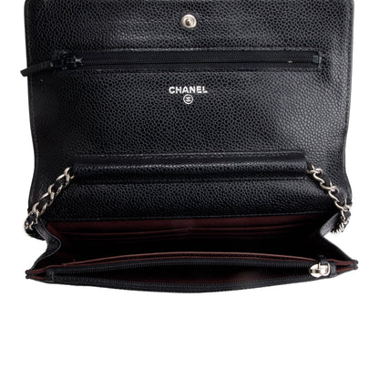 Chanel Black Quilted Caviar Leather Classic Wallet on Chain