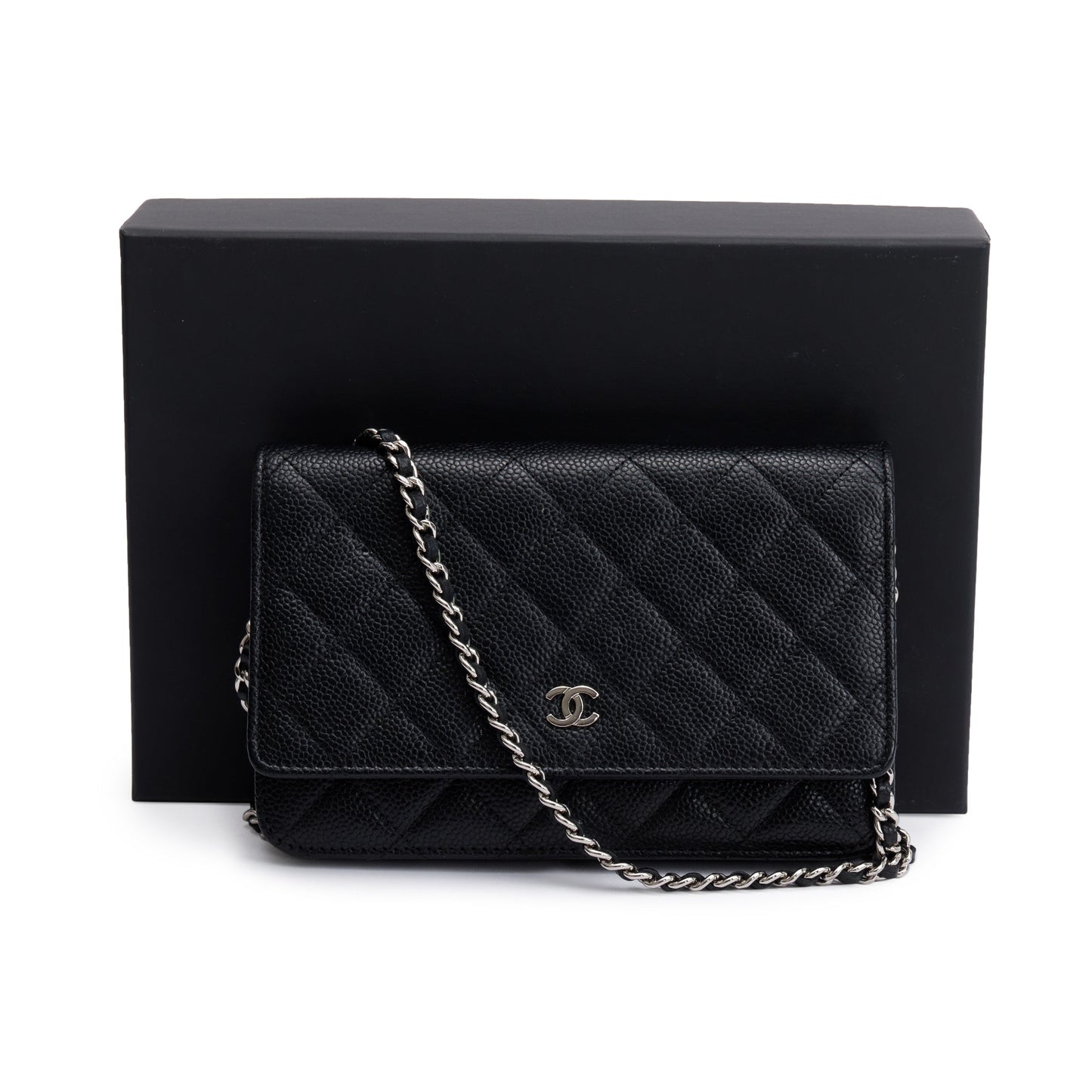 Chanel Black Quilted Caviar Leather Classic Wallet on Chain