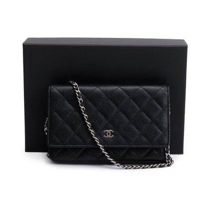 Chanel Black Quilted Caviar Leather Classic Wallet on Chain