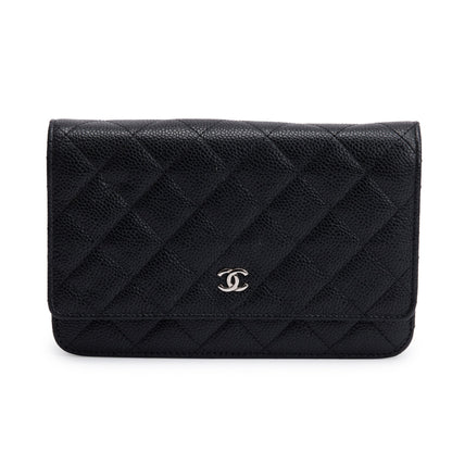 Chanel Black Quilted Caviar Leather Classic Wallet on Chain