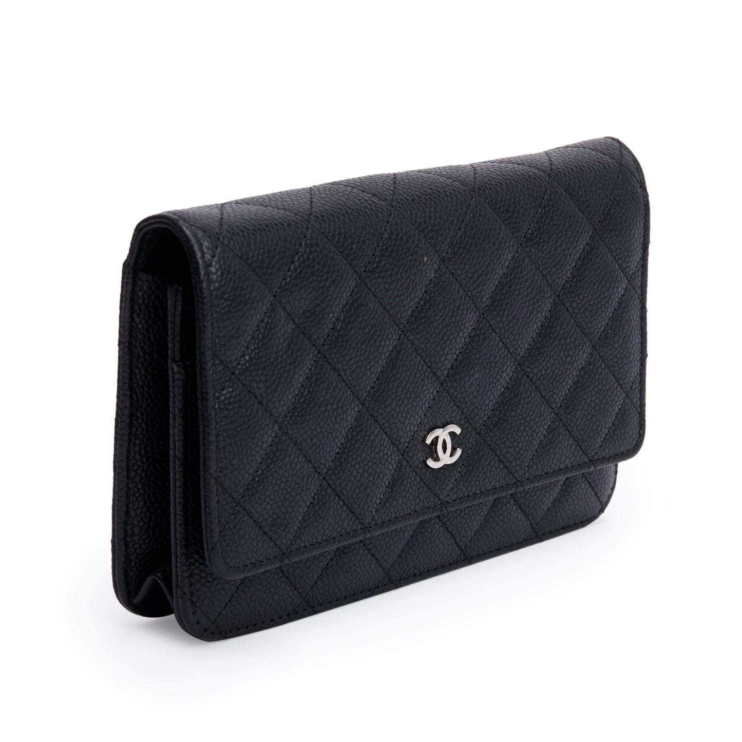 Chanel Black Quilted Caviar Leather Classic Wallet on Chain