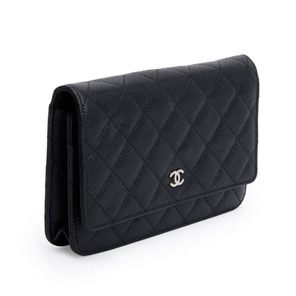 Chanel Black Quilted Caviar Leather Classic Wallet on Chain