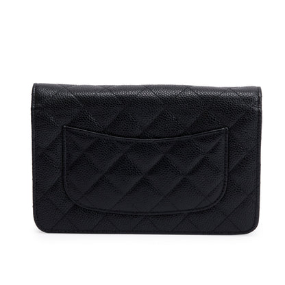 Chanel Black Quilted Caviar Leather Classic Wallet on Chain