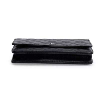 Chanel Black Quilted Caviar Leather Classic Wallet on Chain