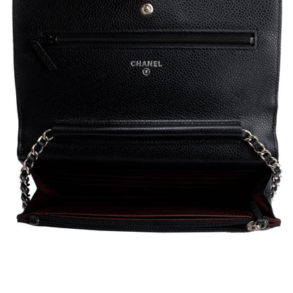 Chanel Black Quilted Caviar Leather Classic Wallet on Chain