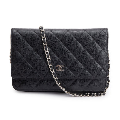 Chanel Black Quilted Caviar Leather Classic Wallet on Chain